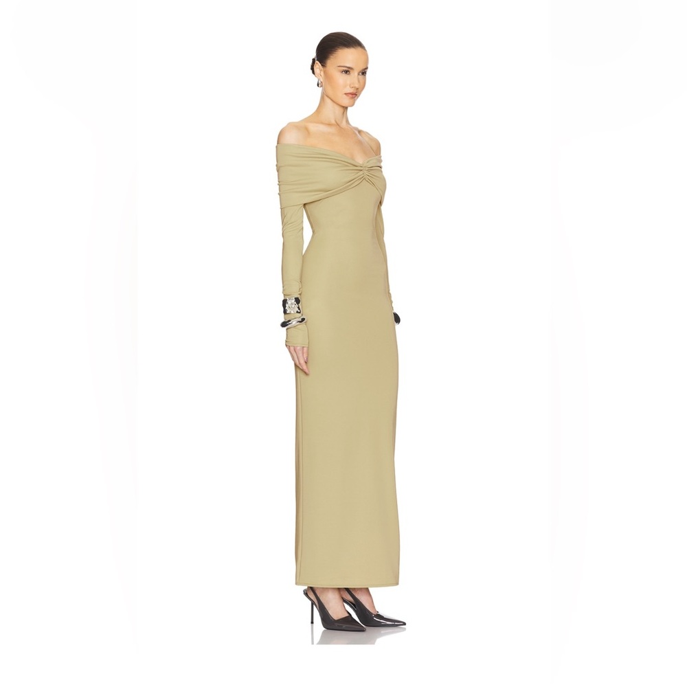 Helsa Matte Jersey Off-Shoulder Maxi Dress in Elm - Picture 3 of 6